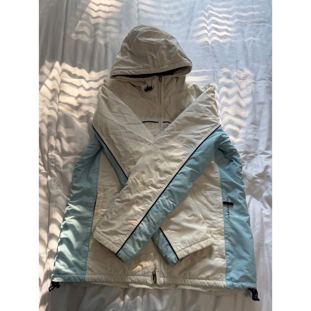 Abercrombie & Fitch Vintage Hooded Windbreaker Jacket Cream Blue Fleece Lined S